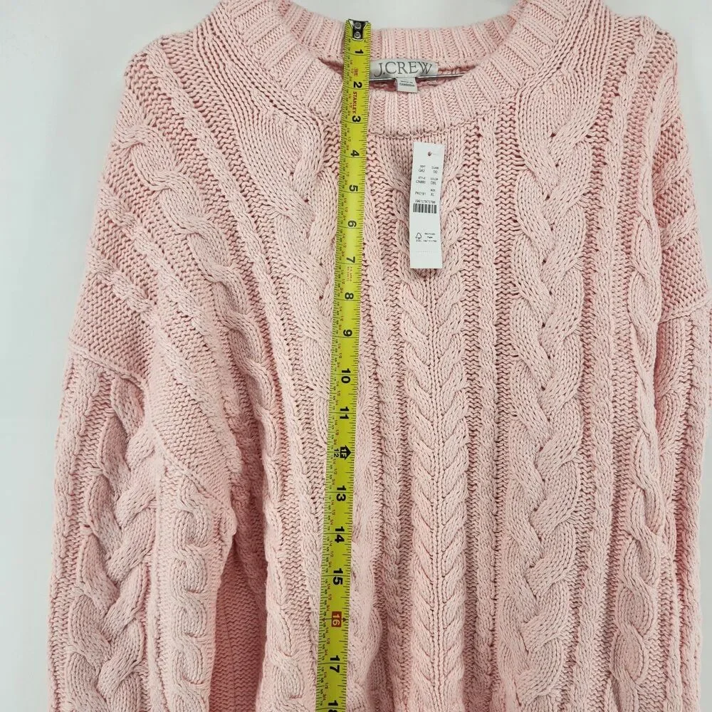 J.Crew‎ Women's Pink XL 100% Cotton XL Cable Knit Crewneck Sweater NWT